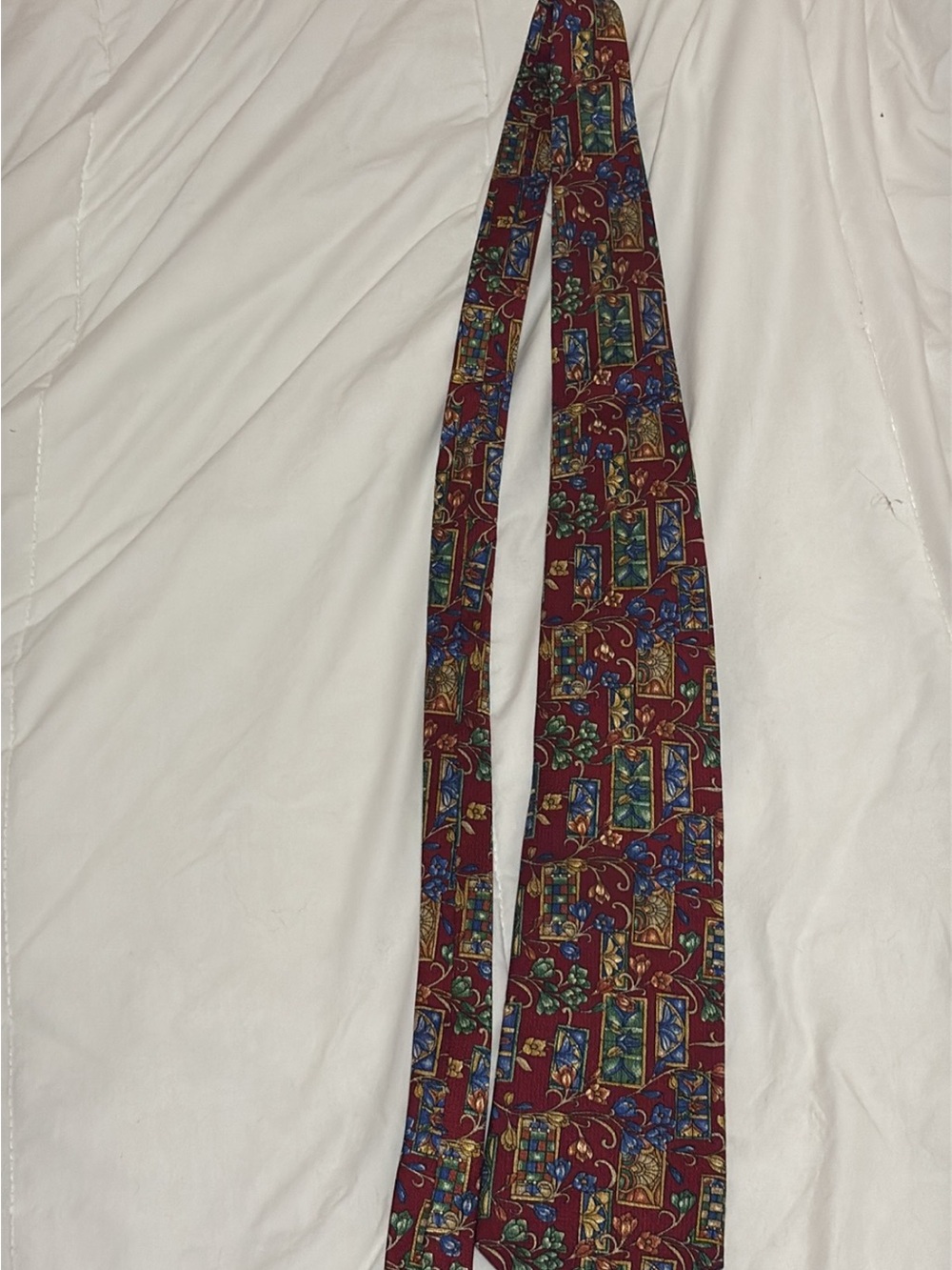Dior Burgundy Multicolor Patterned Silk Tie